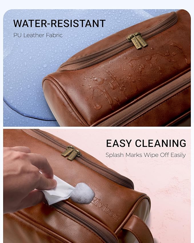 Elviros Toiletry Bag for Mens PU Leather Travel Organizer Kit - Image 5