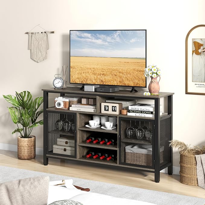 Giantex Coffee Bar Cabinet for Liquor and Glasses, 6 Rows of Wine Glass Holders - Image 9