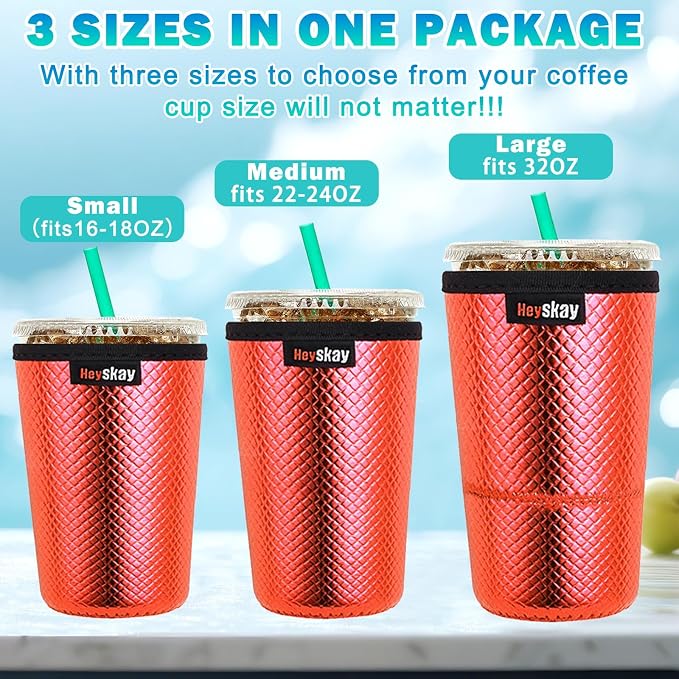 HEYSKAY Insulated Coffee Cup Sleeves Reusable Neoprene PU Leather Iced Coffee - Image 3