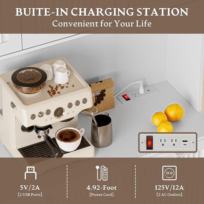 BORNOON Pantry Cabinet with Charging Station and Light, Tall Kitchen Pantry - Image 4