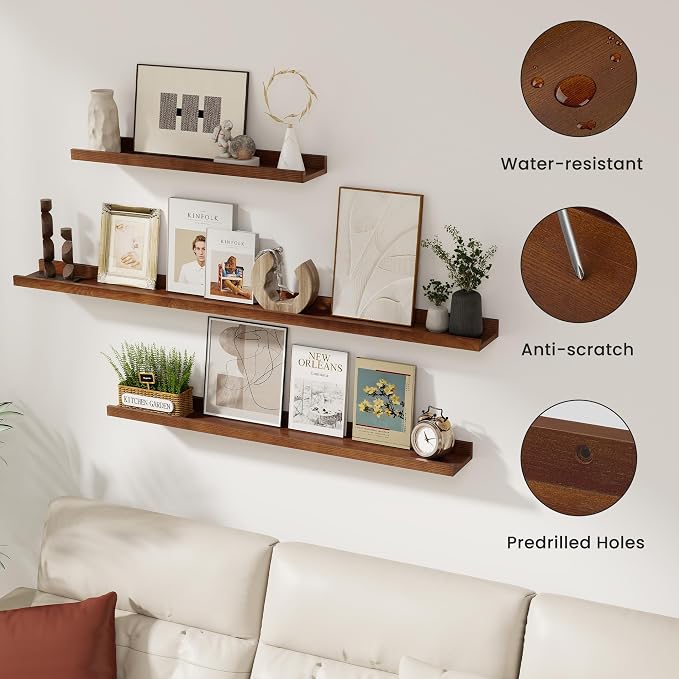 Acovy Solid Ash Wood Picture Ledge Shelf, 24 Inch Floating Shelves - Image 6