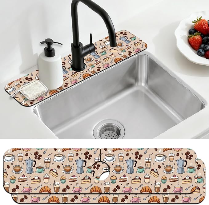 2 Pcs Kitchen Sink Splash Guard Faucet Mat Various Drinks Pattern Faucet Mat by CONCHLERY%E6%97%97%E8%88%B0%E5%BA%97