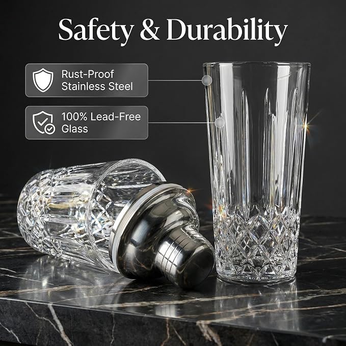 Cut Crystal Glass Cocktail Shaker - 15oz Lead-Free Crystal Shaker - Premium - Image 9