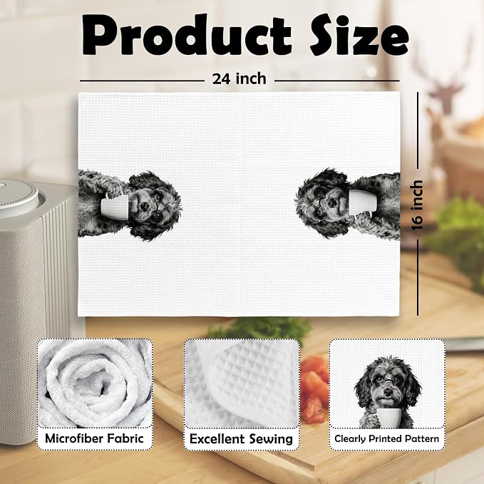 Funny Aussiedoodle Coffee Bar Kitchen Dish Towels, Aussiedoodle Gifts - Image 6