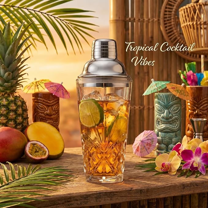 15oz Cut Crystal Cocktail Shaker, #304 Stainless Steel, Dishwasher Safe - Image 3