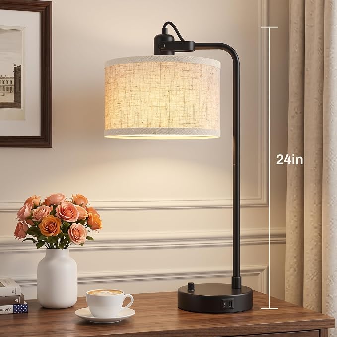 Black Table Lamp Set of 2 with USB A and C Ports, 180° Adjustable Stepless - Image 6
