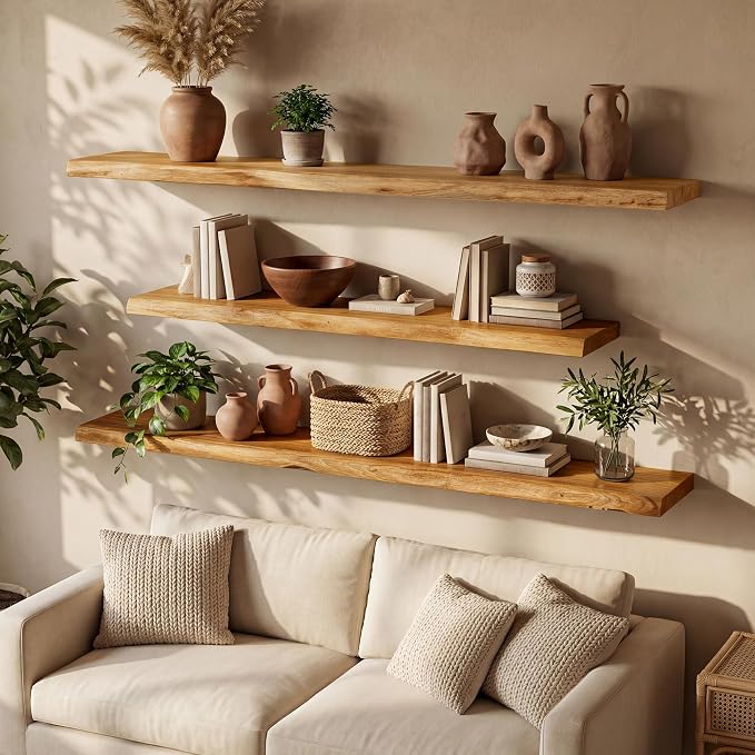 Live Edge Floating Shelf 55 Inch, 9.3" Deep Extra Thick 1.4" Solid Elm Wood - Image 6