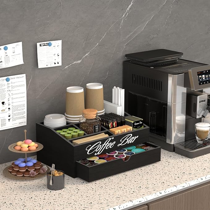 Suli Coffee Bar Station Organizer, Extra Large Wooden Countertop Pods Holder - Image 5