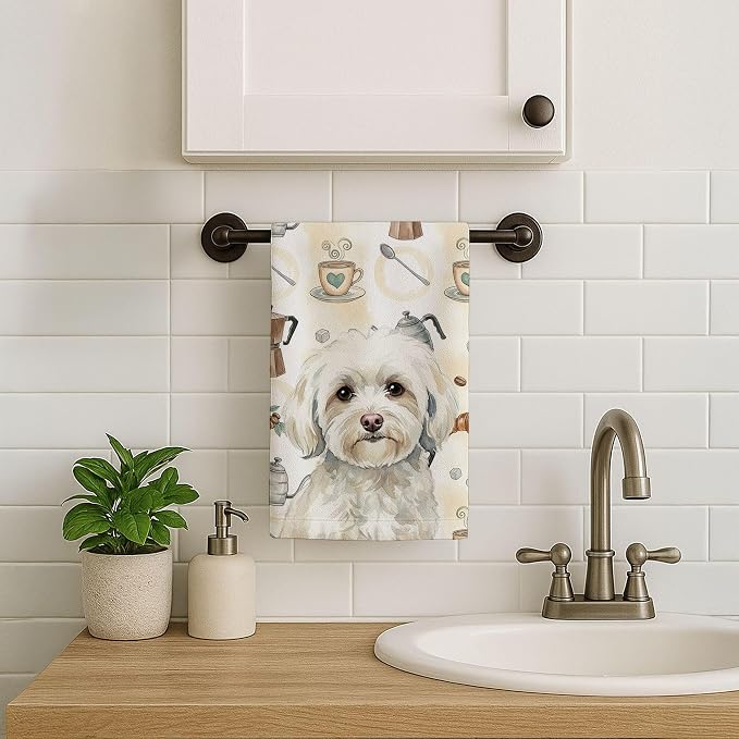 Caroline's Treasures White Havanese Coffee Bar Kitchen Towel Velour Plush Front - Image 7
