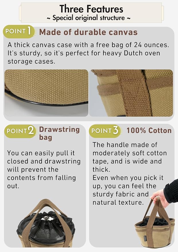 CAMPINGMOON Dutch Oven Bag 24oz Canvas Cast Iron Carry Case - Image 3