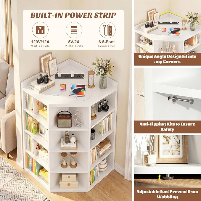 Aheaplus Corner Cabinet, 5-Tier Corner Bookshelf - Image 4