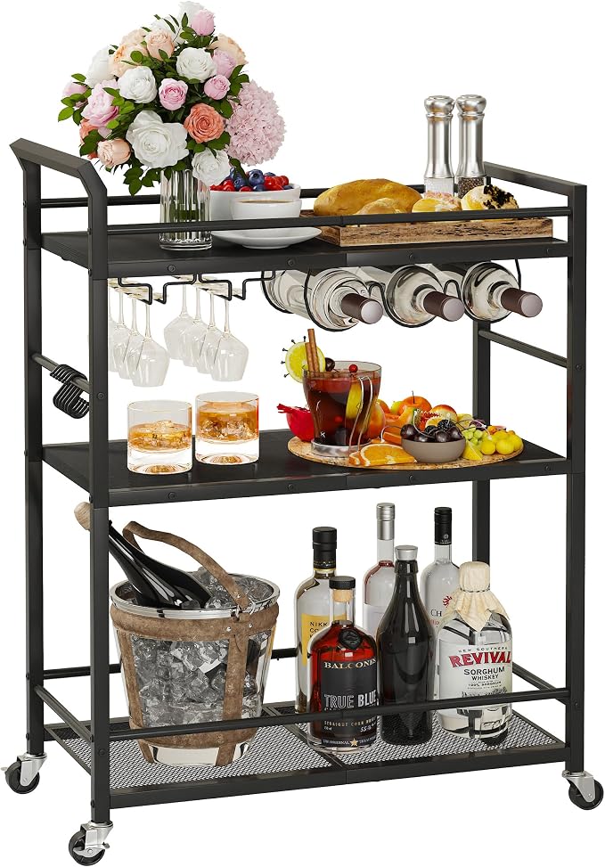 3 Tier Bar Cart, Small Beverage Cart, Mini Bar Cart by Unknown