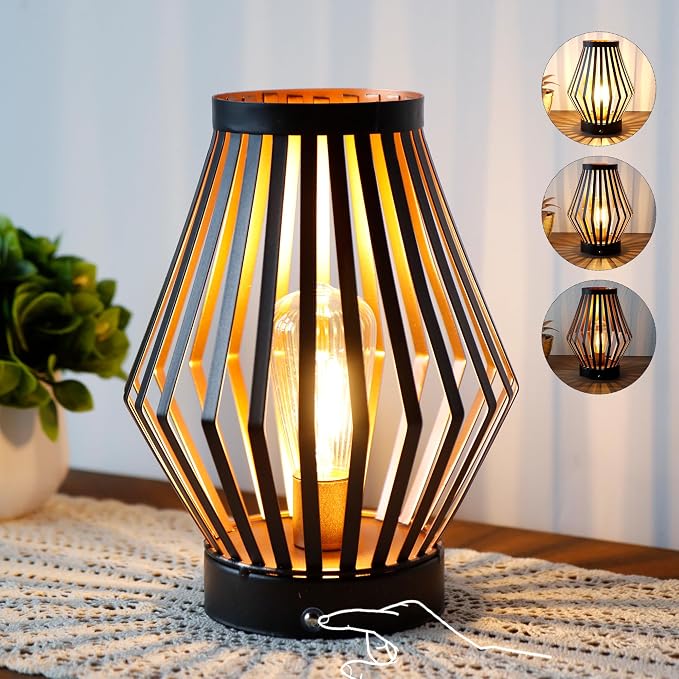 JHY DESIGN Set of 2 Dimmable Bedside Table Lamp 8.5''H Rechargeable Metal Cage - Image 6
