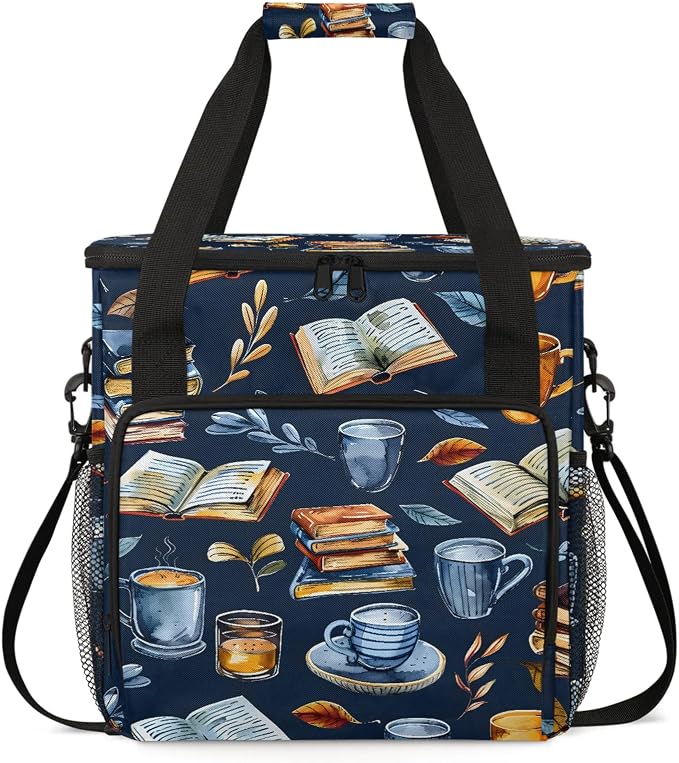 Books Coffee Theme Coffee Maker Carring Bag, Large Insulated Storage Organizer by Home