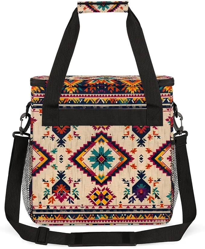 Ethnic Southwest Geometric Stripes Coffee Maker Carring Bag, Large Insulated - Image 5