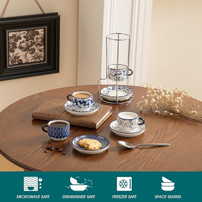vancasso 2.5OZ Espresso Cups Set of 4, Porcelain Stackable Cappuccino Cups - Image 4