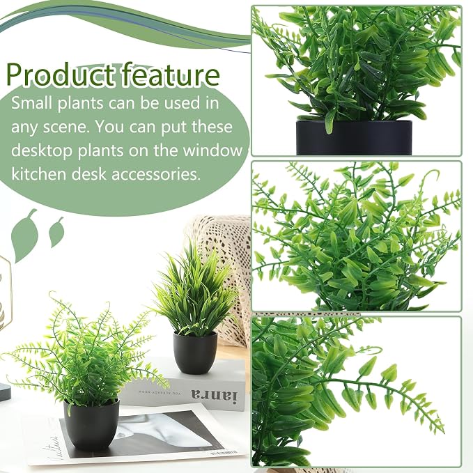 GREENTIME 2 Pack Fake Plants in Black Pot Small Artificial Plant Wheat Grass - Image 3