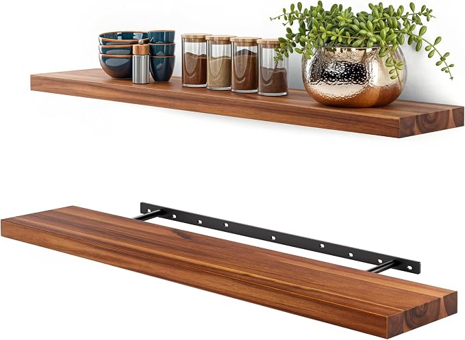 BATODA Set of 2 36" Wood Floating Shelves Wall Mounted – Rustic Farmhouse by BATODA