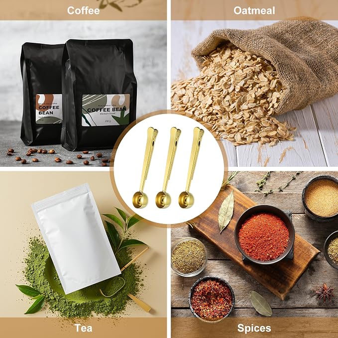 uxcell 1 PCS Coffee Scoop with Clip, Stainless Steel Coffee Scoop and Spoon Bag - Image 6