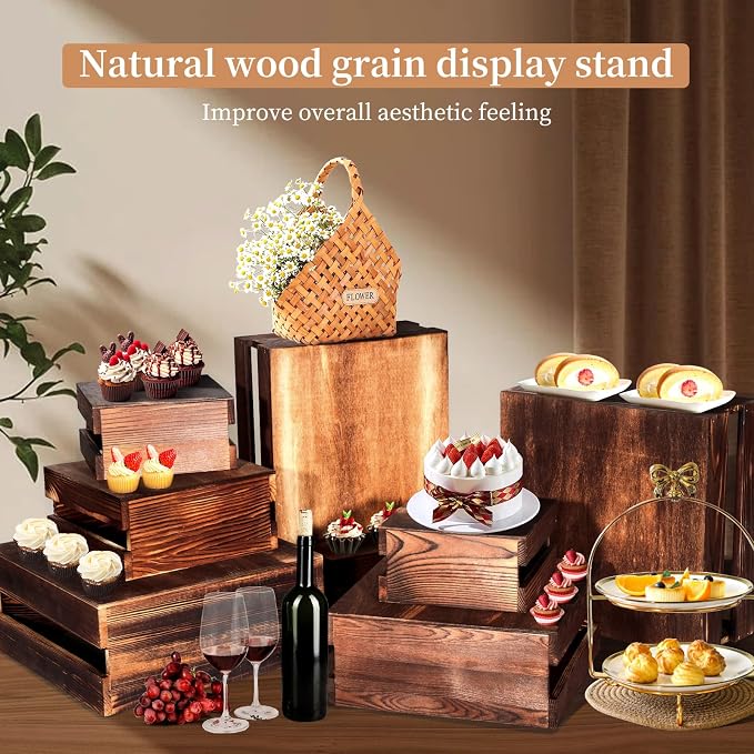 4 Pcs Buffet Risers with Mini Signs, Rustic Wood Cake Stands, Food Risers - Image 7