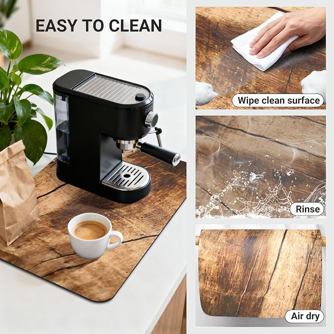 Coffee Mat 24x16 Inch, Wood Grain Coffee Place Mat, Absorbent Hide Stain Rubber - Image 4
