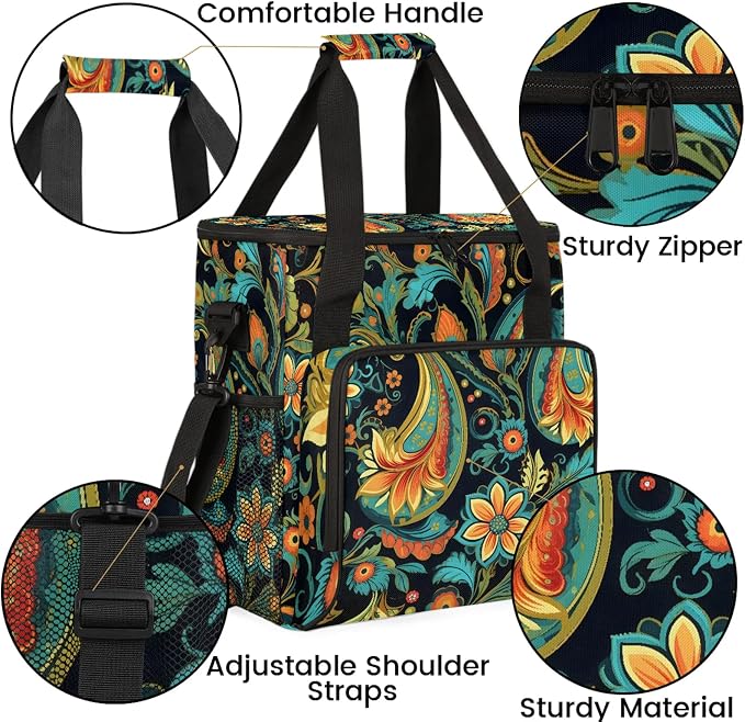 Paisley Flowers Coffee Maker Carring Bag, Large Insulated Storage Organizer - Image 6
