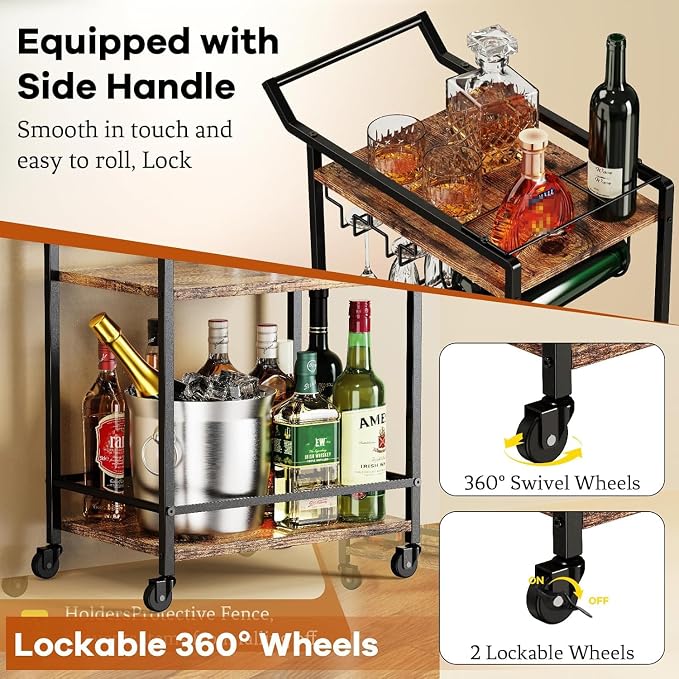 LOTEYIKE 3 Tier Bar Cart, Mini Liquor Utility Cart - Image 4