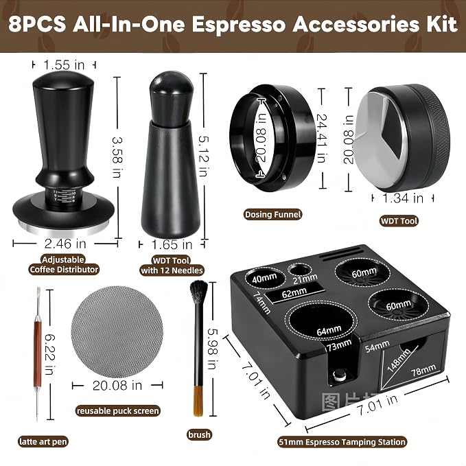 8 Pcs 51mm Espresso Accessories Kit, Tamping Station and Calibrated Coffee - Image 2