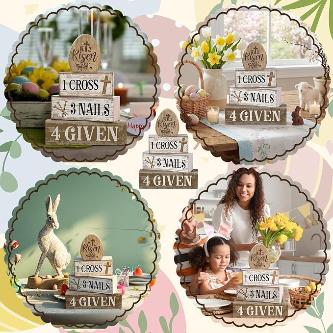Lineshading 4 Pcs Easter Table Decoration Easter Gifts He Is Risen Tiered Tray - Image 6