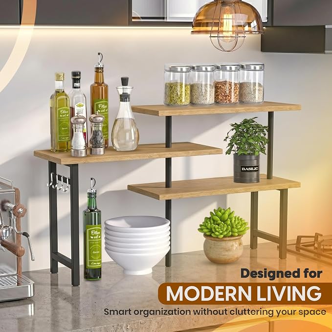 Bamboo Corner Organizer, 3-Tier Countertop Shelf - Image 7