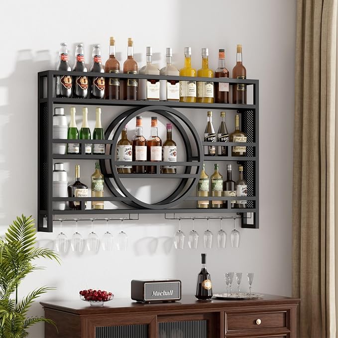 Boshen 3-Tiers 47in Wine Rack Wall Mounted, Floating Bar Shelves - Image 7