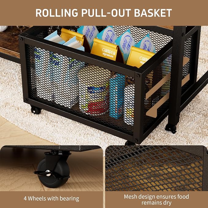 Mini Fridge Stand with Power Outlet, Microwave Stand with Wine Rack, Coffee bar - Image 5