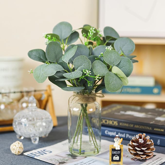 Der Rose 13.5" Fake Plants for Bathroom Decor Artificial Eucalyptus Stems in - Image 6