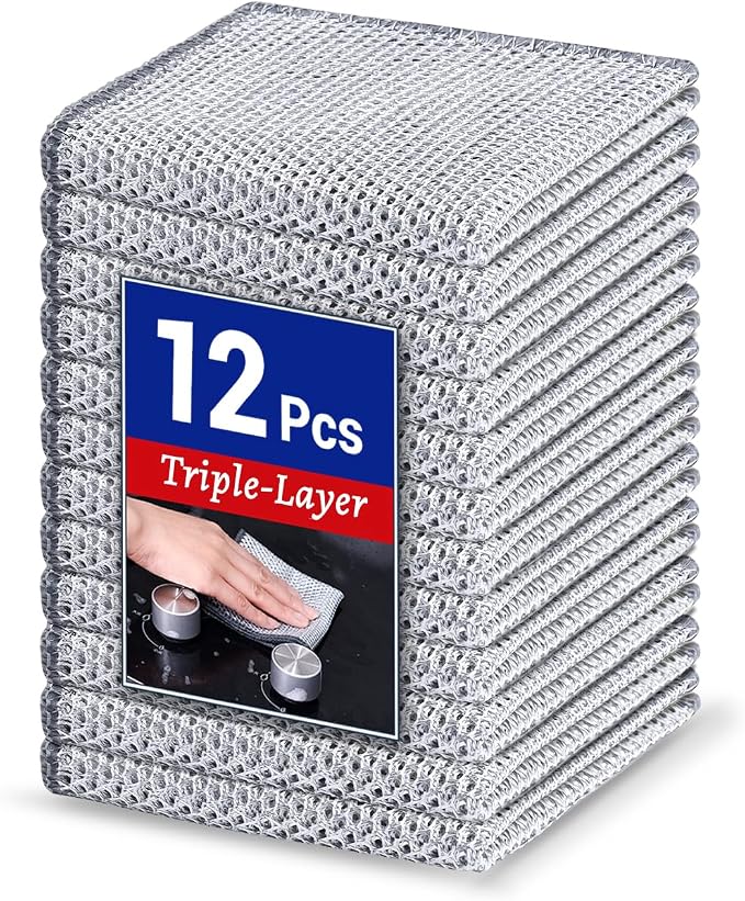 12 PCS 3-Layer Non-Scratch Wire Dishcloths, Reusable Quick-Dry Metal by Wangjinpeng