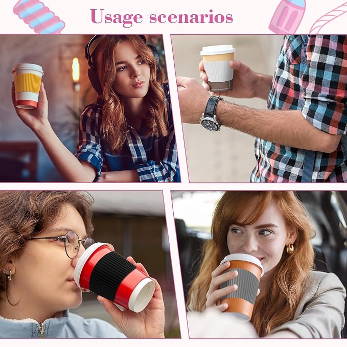 6 Pack Coffee Cup Sleeves Reusable Silicone Cup Sleeve Heat Resistant Nonslip - Image 6