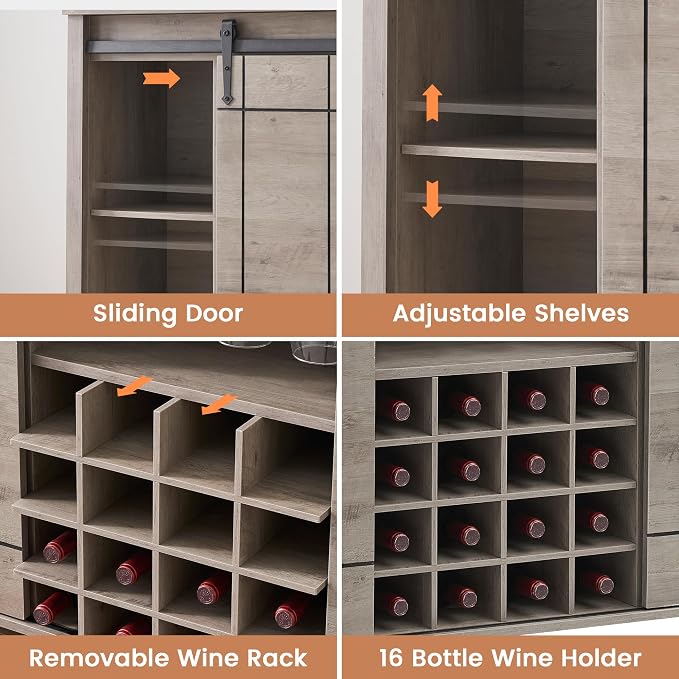GarveeHome Bar Cabinet with Barn Doors, Farmhouse Style Wine Storage Unit with - Image 4