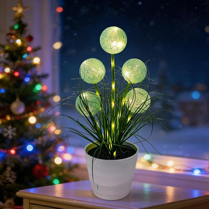 Artificial Green Spherical Grass LED Lamp, Night Light by Hibeauti