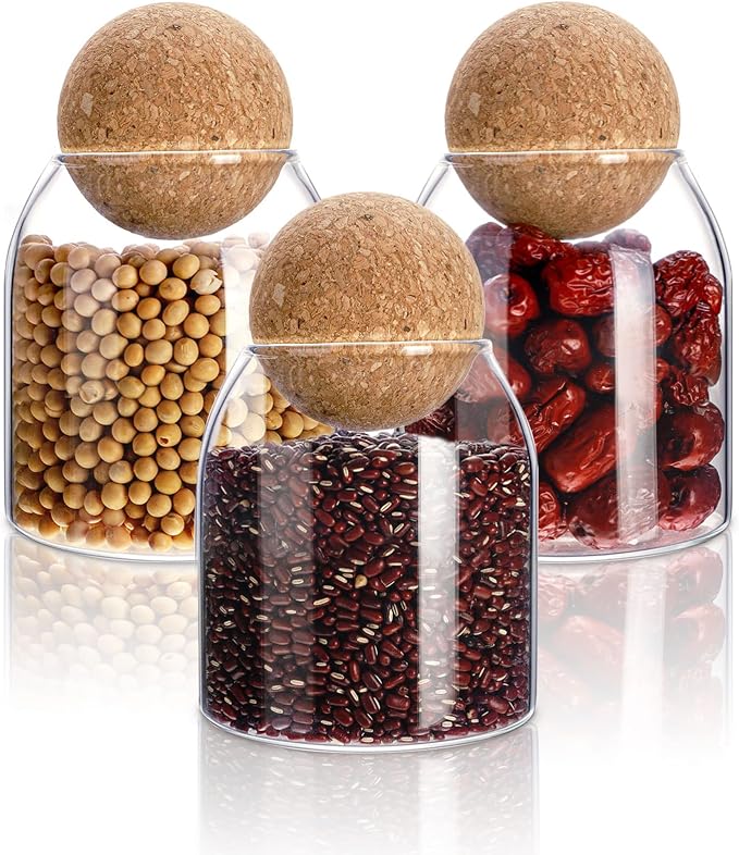 Cunhill 3 Pcs Glass Jar with Ball Cork Lid Decorative Round Bottle Sealed by Cunhill