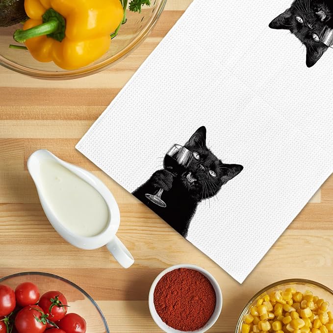 Funny Black Cat Wine Kitchen Towels, Gifts - Image 5