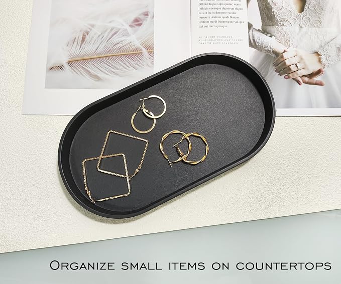 Black Small Tray, Oval Tray Countertop Organizer | Serving Seasoning, Salt and - Image 4