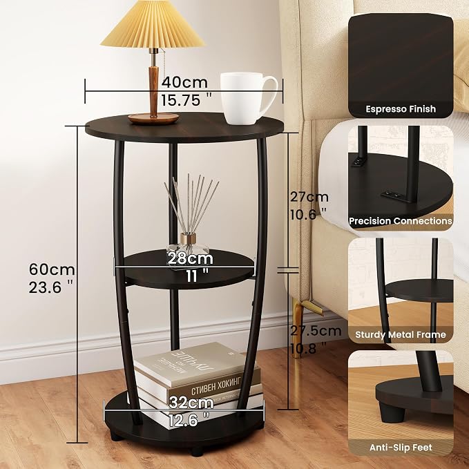 MWOOD Small Round Side Table, 3-Tier End Table - Image 2