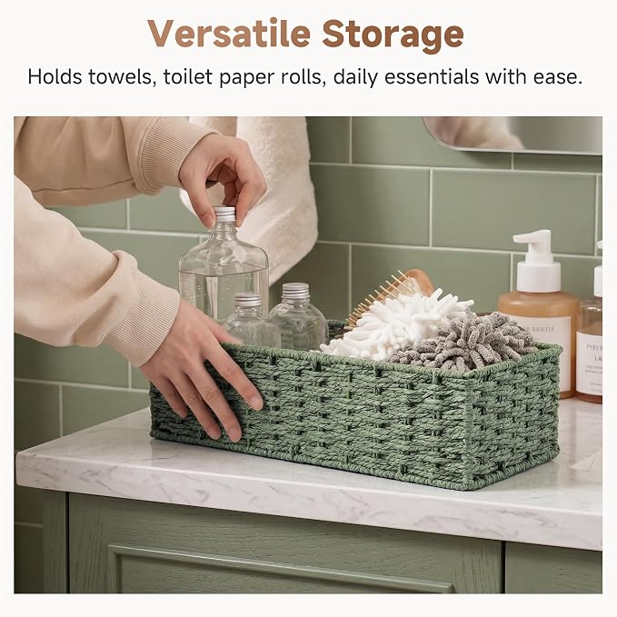 StorageWorks Sage Green Paper Rope Bathroom Basket Organizer and Storage - Image 2
