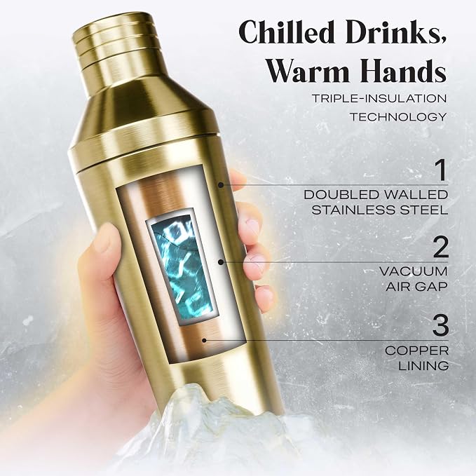 BARE BARREL Insulated Cocktail Shaker Set | Double Wall Stainless Steel | - Image 2