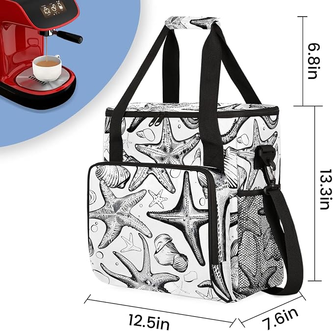 Nautical Starfish Coffee Maker Carring Bag, Large Insulated Storage Organizer - Image 2