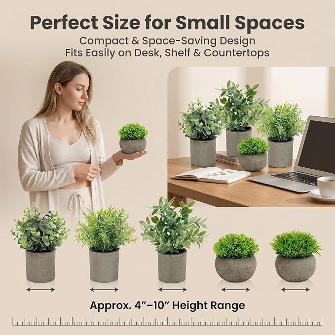 AUUGUU Artificial Potted Plants Faux Greenery in Cement Pots - Image 3