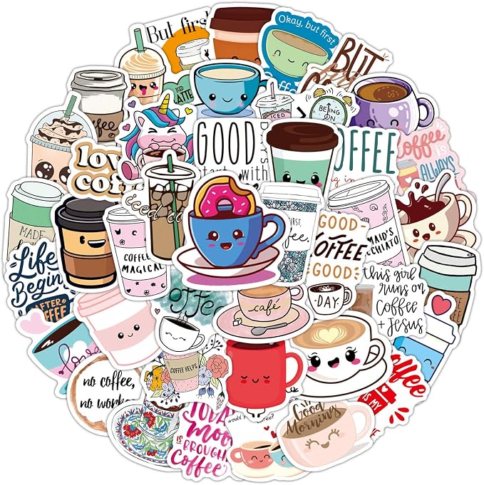 Cute Coffee Cup Stickers, Funny Coffee Accessorise Decals by Unknown