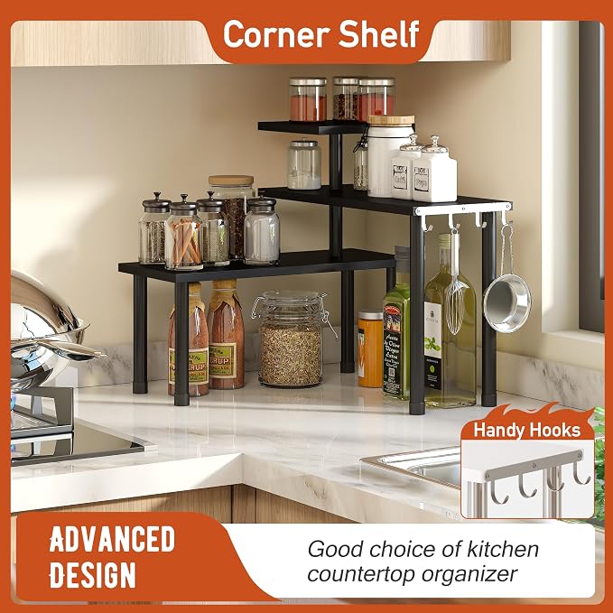 GHWIE Corner Shelf Organizer, 3 Tier Bamboo Kitchen Countertop Rack - Image 4