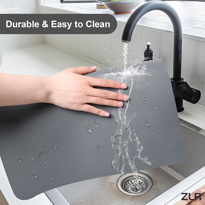 ZLR Coffee Bar Mat for Keurig & Nespresso, Dark Gray | Absorbent Dish Drying Mat - Image 4