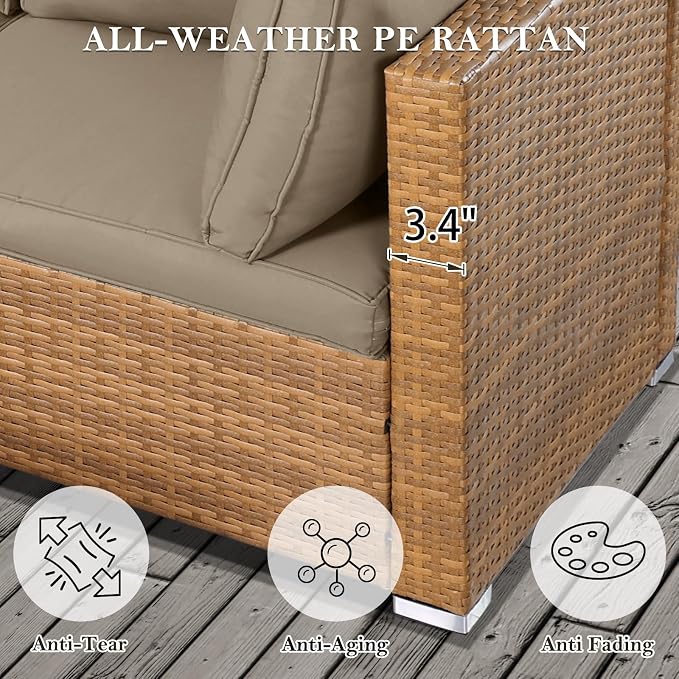 NOBLEMOOD 7 Pieces Patio Furniture Set, All Weather Outdoor Rattan Conversation - Image 4