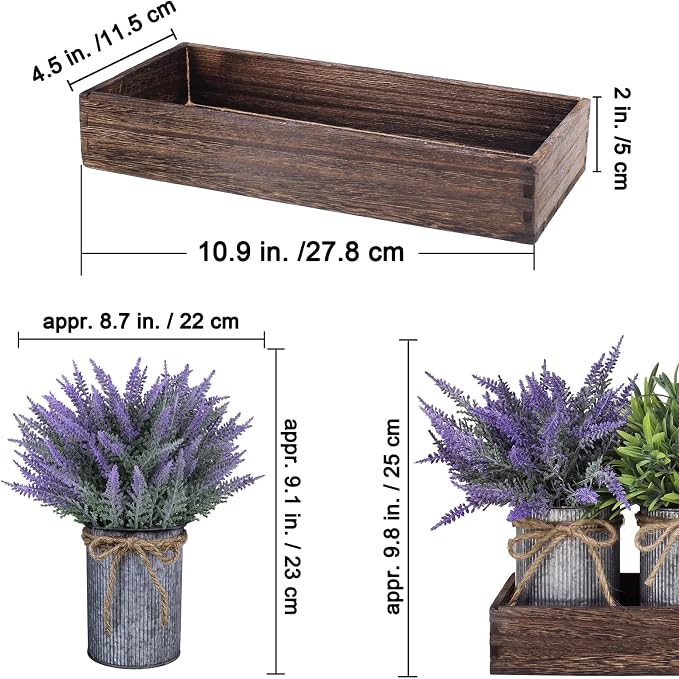 Set of 3 Small Potted Plants Arrangement Artificial Lavender and Grass Plants - Image 3